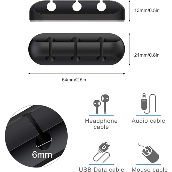 Kabelclips Skrivebordsorganisator, Sæt med 3 Kabelholdere, Ledningsorganisator