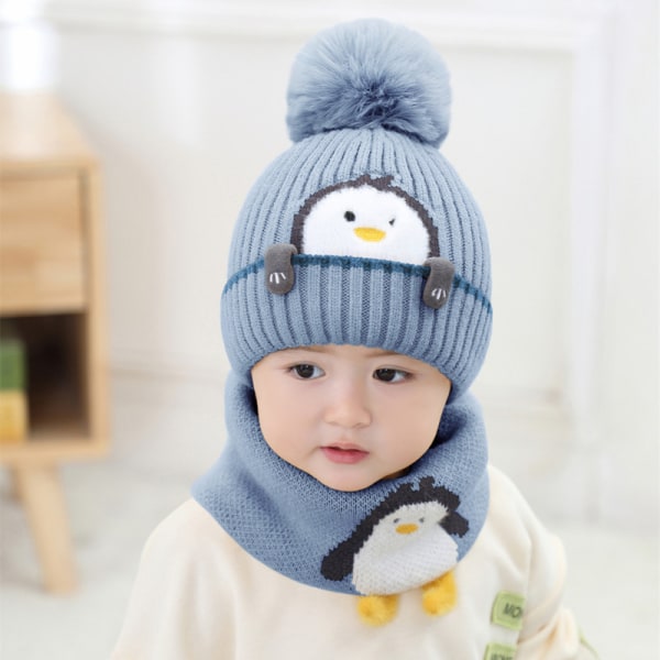 Winter Warm Stickad Hat Scarf Set for Kids, Winter Thicken Fleece