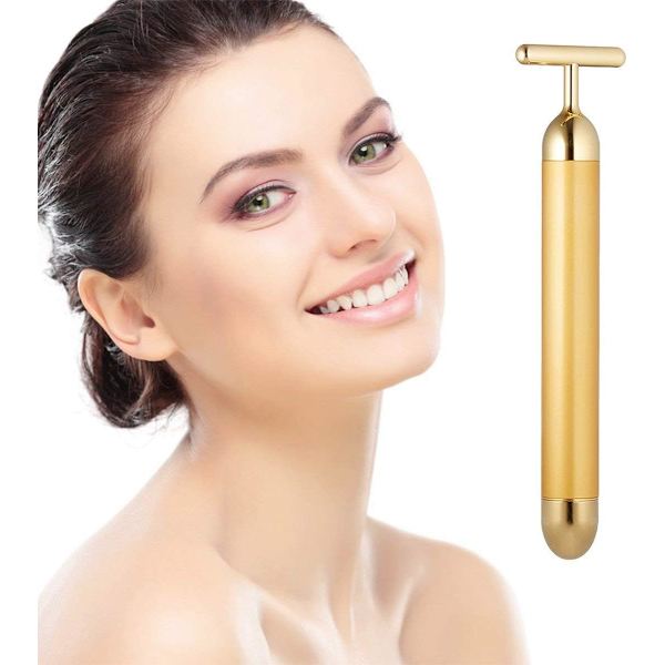 1 Styck 24K Guld Ansiktsmassager, Elektrisk T-Forma Ansiktsmassage