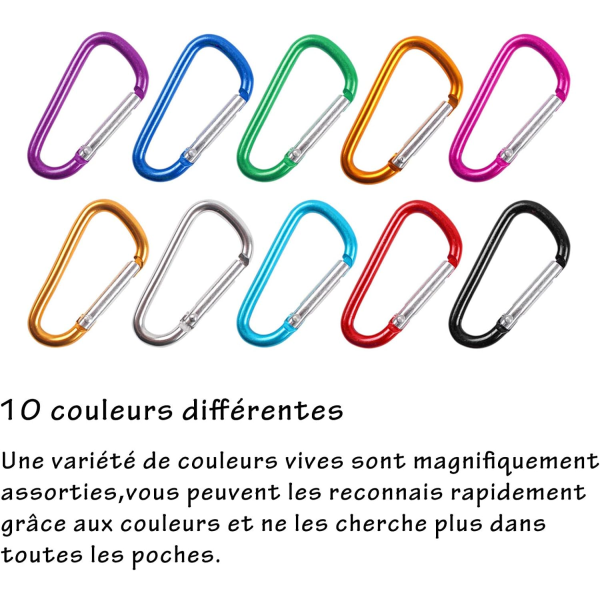 10 farver Lille karabinhage Prote Nøglering Multicolor Aluminium Cara