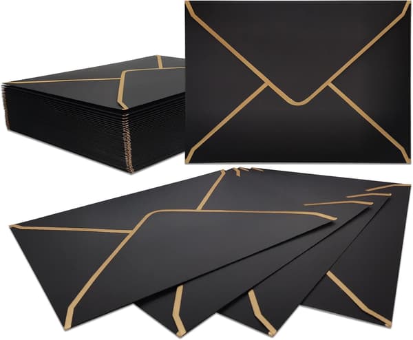 Svarte 50 STK Invitasjonskonvolutter 18,5 x 13,5 cm, Konvolutter 5 x 7 tommer V-klaff Postkonvolutter