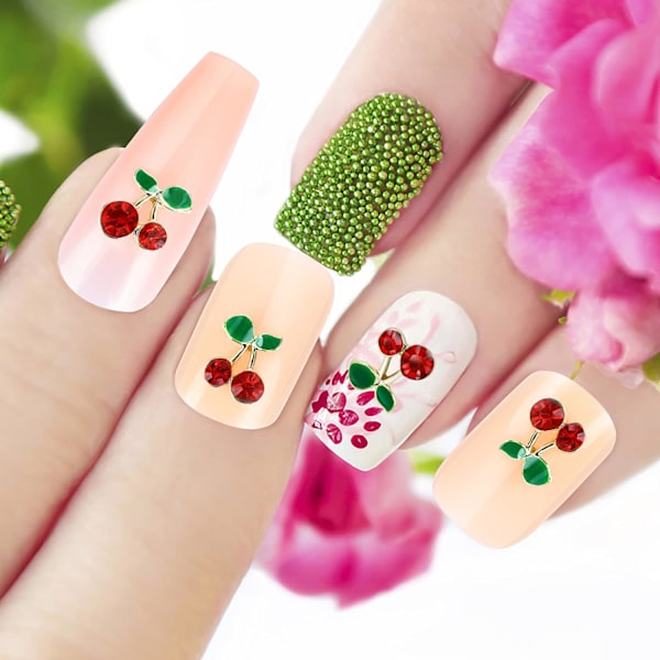 20 st 3D körsbärsnagelsmycken röda, Kawaii nagelstrassar konst DIY kristallnagelsmycken mönster nagelstenar för