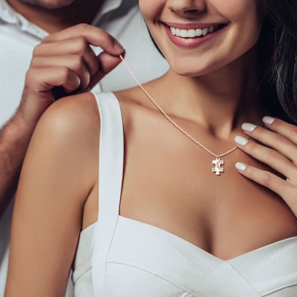 Par-halsband för par med pussel (Guldrosa, Svart), Romantisk gåva