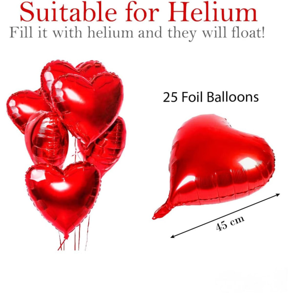 25 stk Hjerteballon (rød) Helium Romantisk dekoration til Valenti