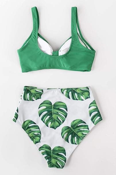 Dam Bikini Hjärtformad Hög Midja Blommigt Tryck 2-Delad Baddräkt