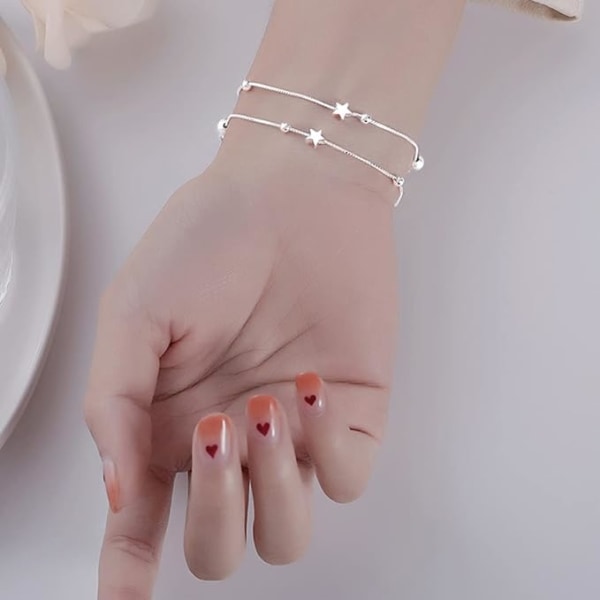 2-i-1 Stjärn-Armband för Kvinnor i Massivt Silver, Kedje-Armband
