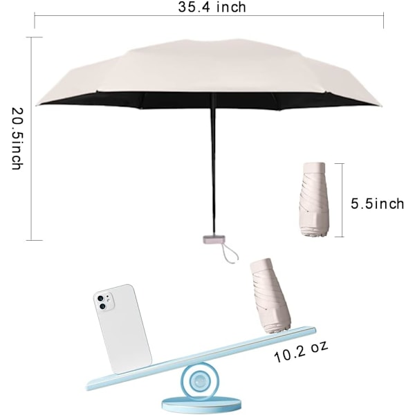 (Beige) 1 kpl Mini Matka Aurinkovarjo Lompakko Kotelolla, Pieni Kompakti UV-suoja Aurinkovarjo Aurinko Pr