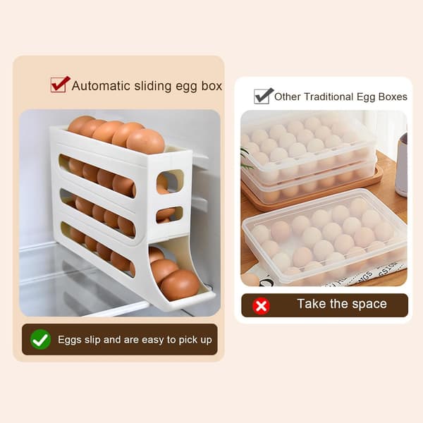 36x19,5CM Vit Automatisk Rullande Ägglåda Kylskåpsdörr Förvaringslåda Rol