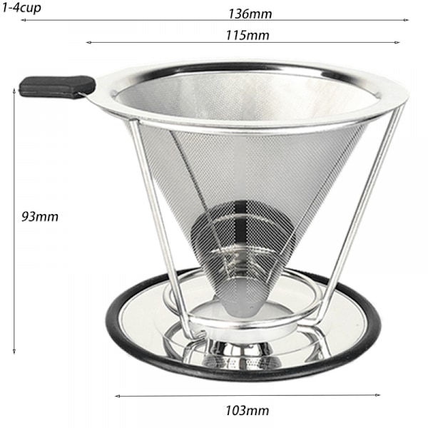 Kaffekeglefilterholder, Bærbar Dobbeltlagsnet, Passer til de fleste kopper og krus, Smagfuld kop kaffe