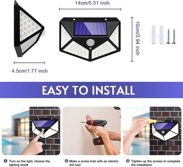 Solcelle Sikkerhedslys Udendørs, 2 Pak, 100 LED 270° Solcelle Bevægelsessensor