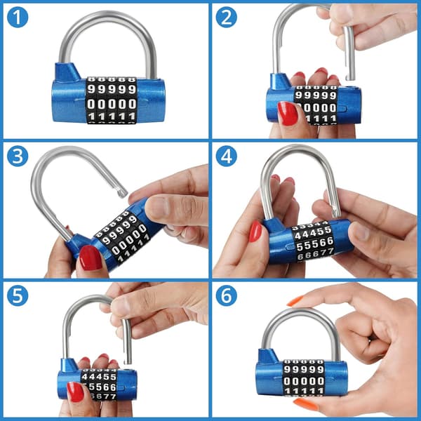 Blå 5-siffrig kodlås (2-pack) - 6,5 x 2,5 cm - Inomhus/Utomhus