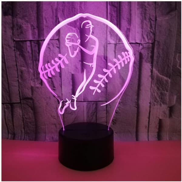 Lille natlampe til baseball 3D lys USB (farverig bla