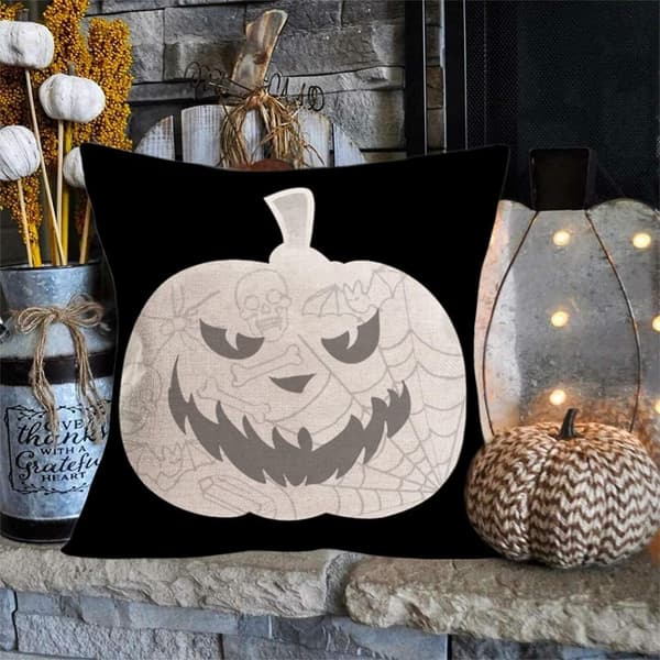 4 stk. 45*45 cm Sort Halloween Pudebetræk Græskar Grimasse Edderkoppespind Pudebetræk