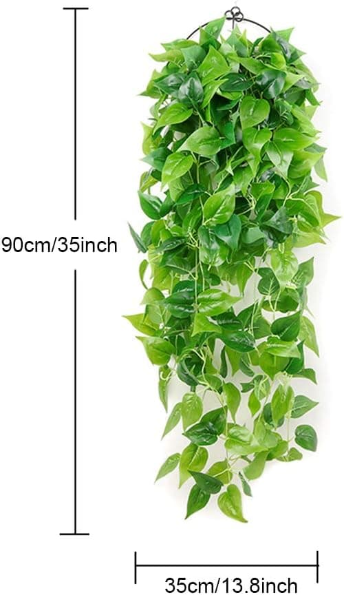 (2-pack) 2 stycken konstgjorda gröna hängande Scindapsus-blad,