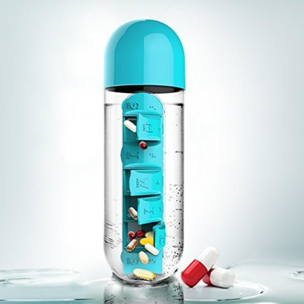 Reseflaska och pillerdosa, Bärbar 7-dagars medicinbox, Con