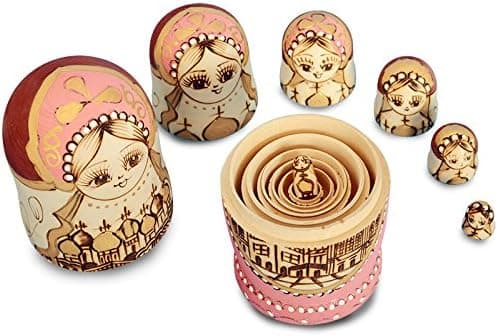 7 delar, Nesting Dolls Matryoshka Rysska dockor i trä