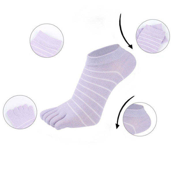 3 par randiga tåstrumpor femfingersockar lågt skurna färgglada strumpor för kvinnor flicktillbehör