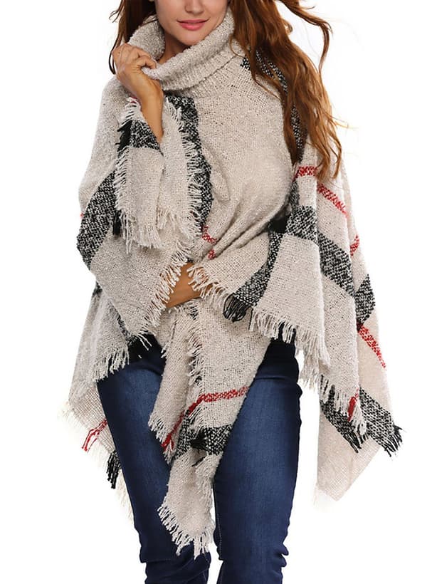 Poncho til kvinder, vinter, høj hals, elegant (1-delt)