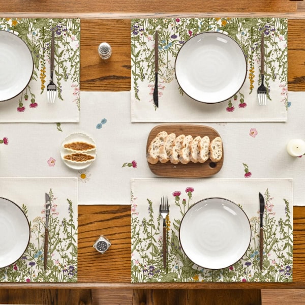 4 kpl Antiikkisia Yrttejä ja Luonnonkukkia Kesäiset Tabletit, 30x45 cm Kausiluonteiset Luonnonkukka Kevät Pöytätabletit