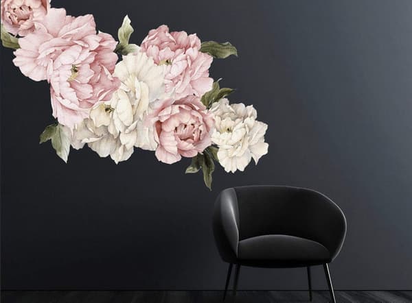 Blomster Peoner Veggdekor, Bukett av Peoner Blomster Flyttbar P