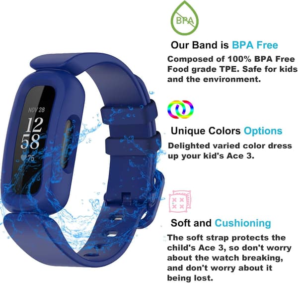 Kompatibel med Fitbit Ace 3 for barn, vanntett myk silikon W