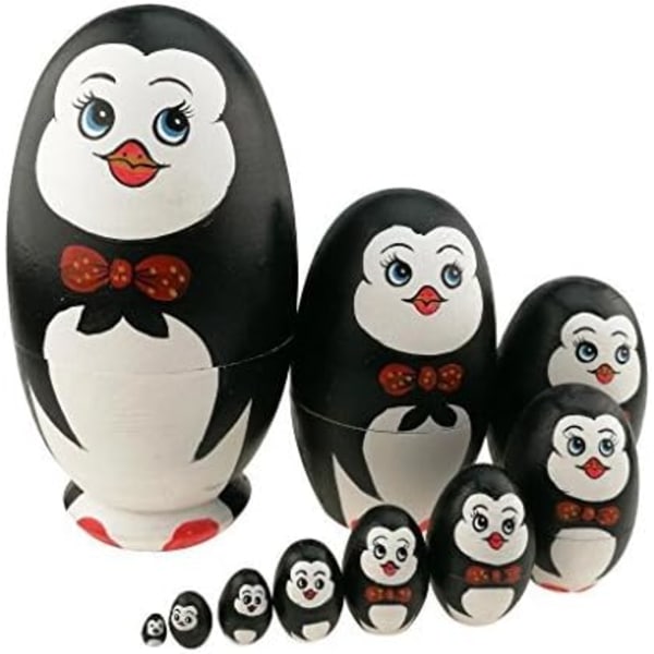 10 st Söta Pingvinägg Nesting Dolls Handgjorda Träddockor för Barn