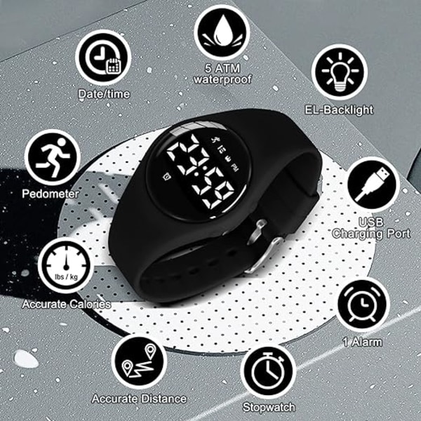 Musta watch, digitaalinen Fitness Tracker teinille hälytyksellä / Ch