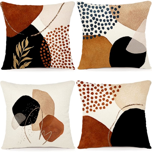 45 x 45 4-delad set linnekuddfodral modern boho kudde soffkudde abstrakt mönster soffa sovrum