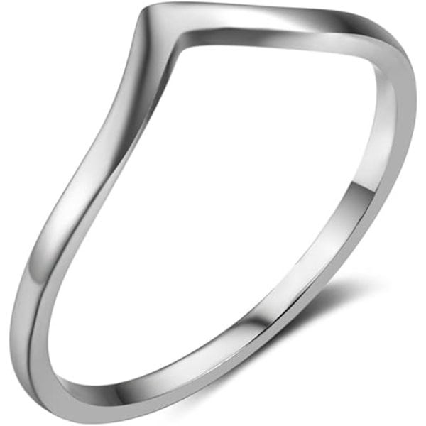 (Nr. 5) Spidst V-formet klassisk enkelt ensfarvet forlovelsesring i rustfrit stål med ferskenhjerteformet titanium stålring