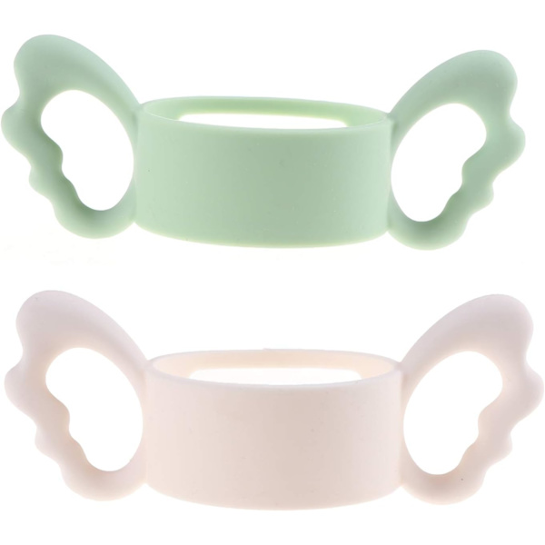 Grønn + Beige 2-pakning silikonhåndtak for tåteflasker med bred åpning, flaskens ytre diameter over 6 cm