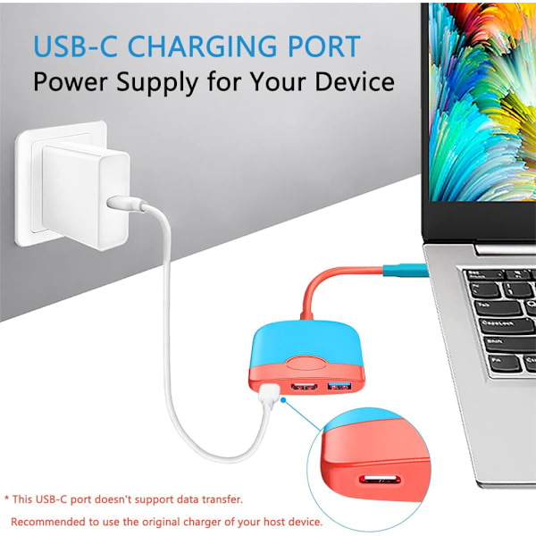 Bærbar Switch Dock for Nintendo Switch HDMI-adapter (Rød og Blå), Reise Dock 3-i-1 Switch Dockingstasjon Switch USB C til HDMI