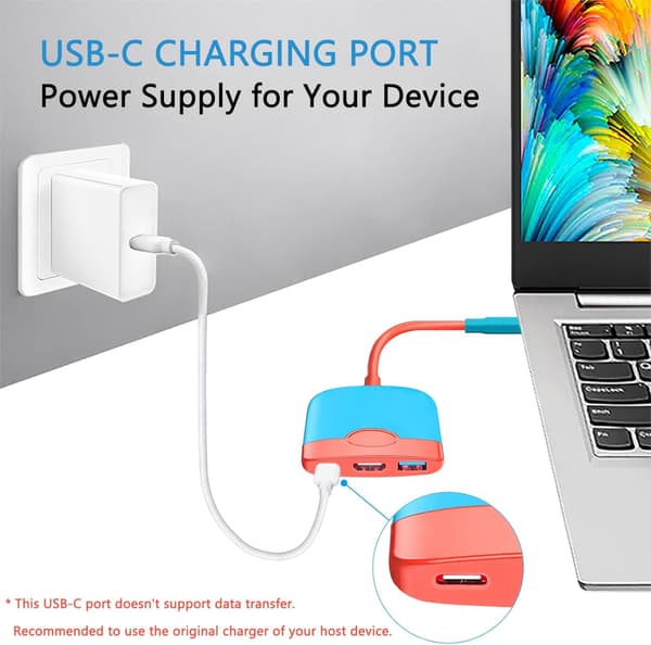 Bærbar Switch Dock til Nintendo Switch HDMI Adapter (Rød og Blå), Rejse Dock 3-I-1 Switch Docking Station Switch USB C til HDMI