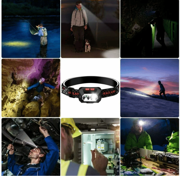 Kraftig USB-oppladbar hodelykt, 6 moduser, IPx4 vanntett, varig