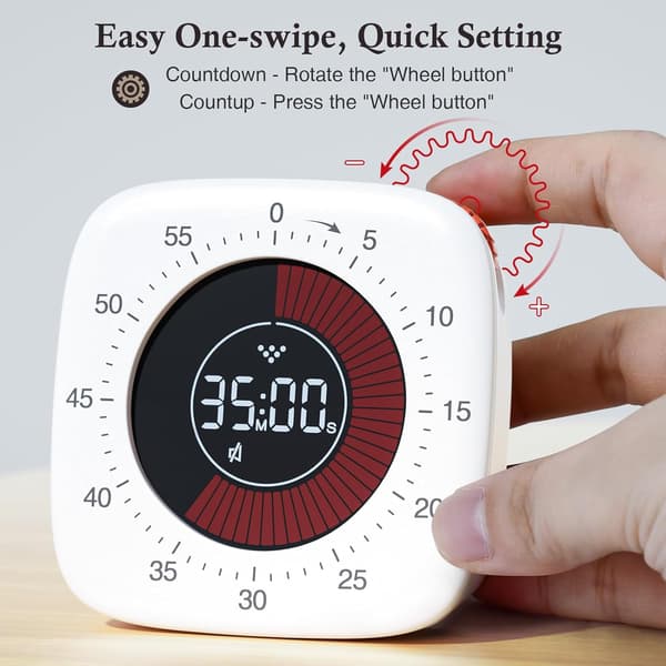 Genopladelig Visuel Timer (Hvid), Digital Timer med 4 Alarmtilstande