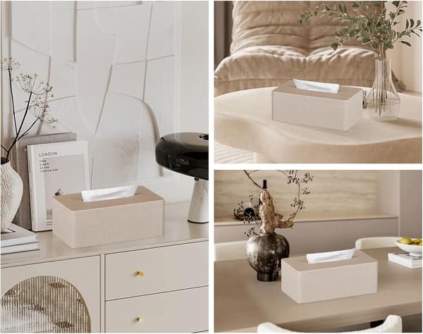 Rektangulær Vævsæske (Beige) PU Læder Vævsæske Holder