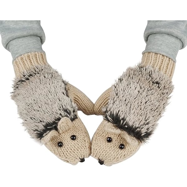 Double Layer Winter Thickening Warm Mittens Cartoon Hedgehog Glov