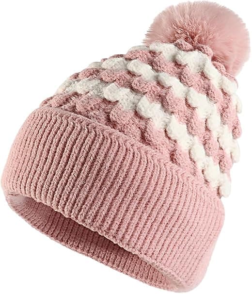 Vinterstrikket lue for kvinner - Rosa, fôret