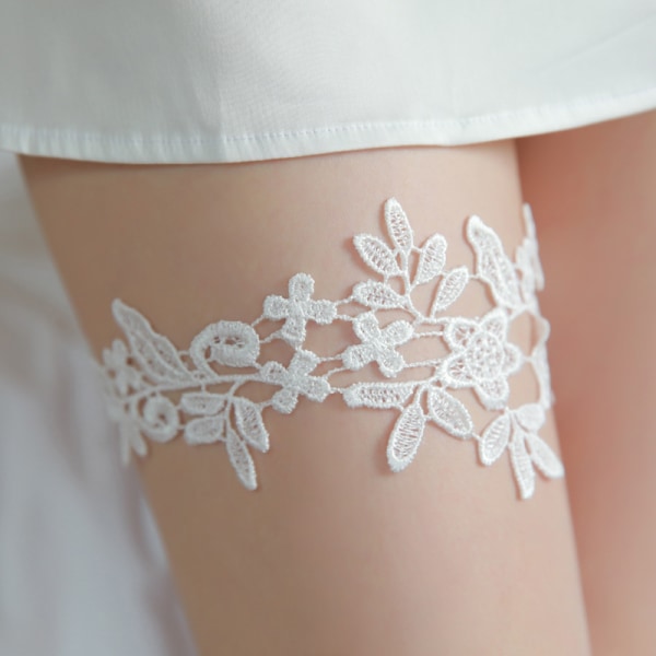 (Valkoinen) Lace Wedding sukkanauha naisille Bridal Sexy Floral Lace Str