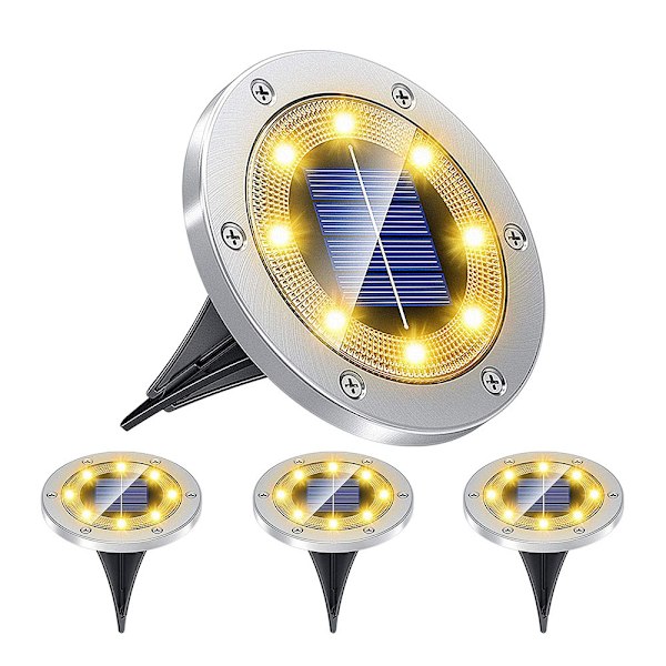 Solcellslampa för utomhus, 4-pack 8LED Trädgårdsmarklampa 6000K Belysning