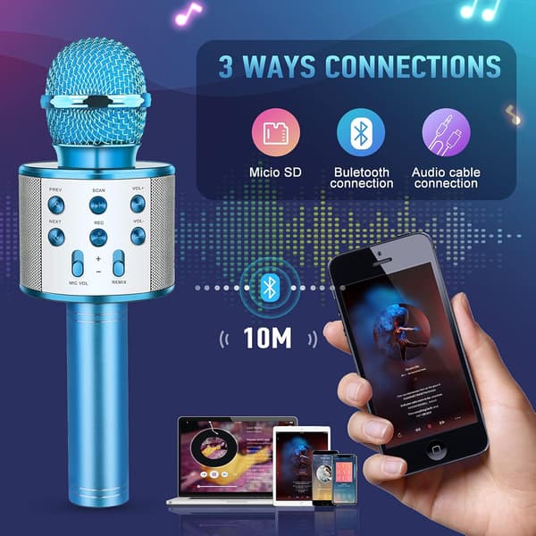 Bluetooth Karaoke Mikrofon (Blå), Legetøj til Børn 4-10 år