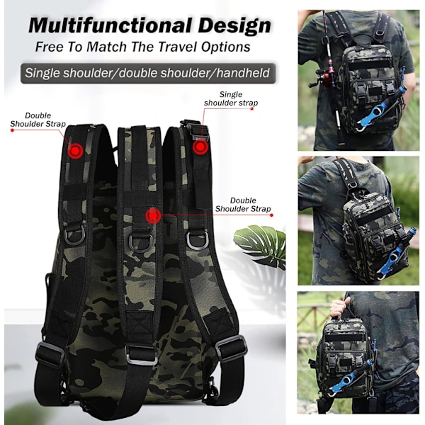 (Brun) Vanntett og slitesterk tre-skulderstropp Enkel og dobbel skulder Dual-purpose Lure Bag Fiskeutstyr Fiskebag