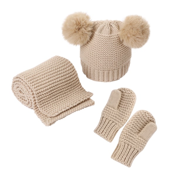 Baby Hat Scarf Handskar Set Toddler Vinter Stickad Hatt Halsvärmare
