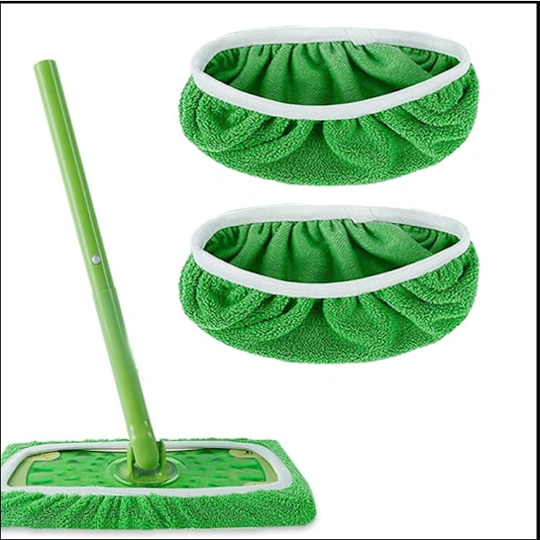 2 vaskbare og gjenbrukbare mopper, erstatningsflatmopp, moppsett