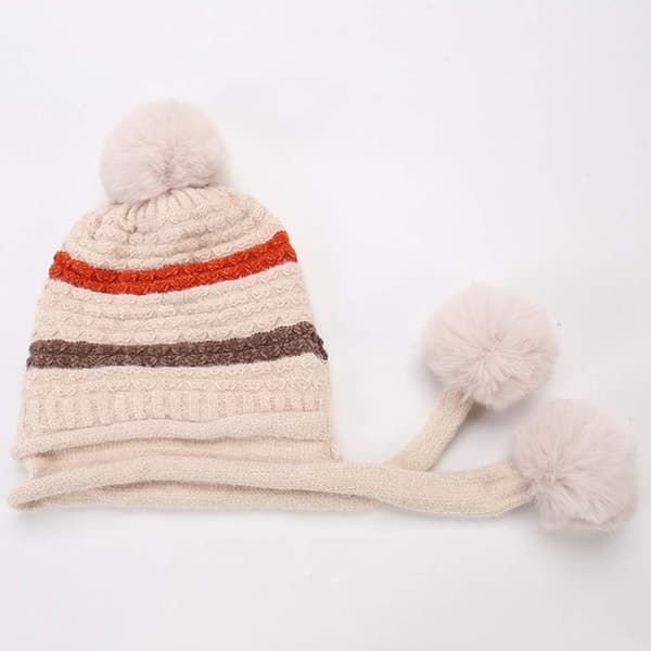 Strikbeanie med peruviansk pompom hat øreklapper vinterhatte til kvinder