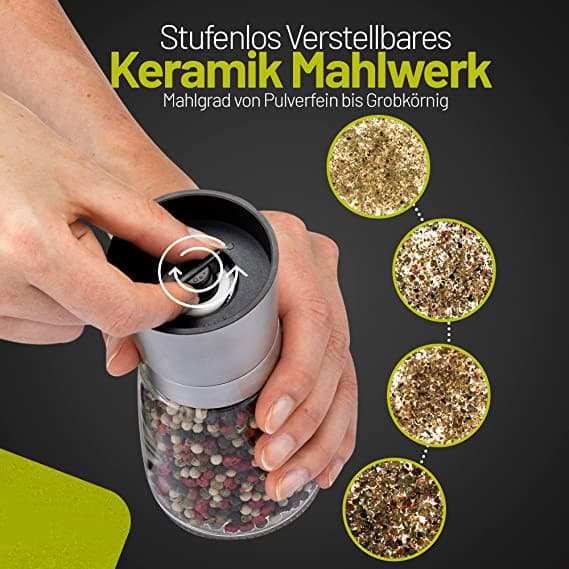 Kryddkvarnset med 2 ställbara keramiska kvarnar - elegant saltkvarn