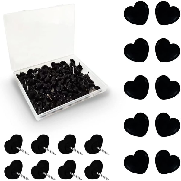 200 stykker plastikfarve sort hjerte knappenålsform hæftebinding C