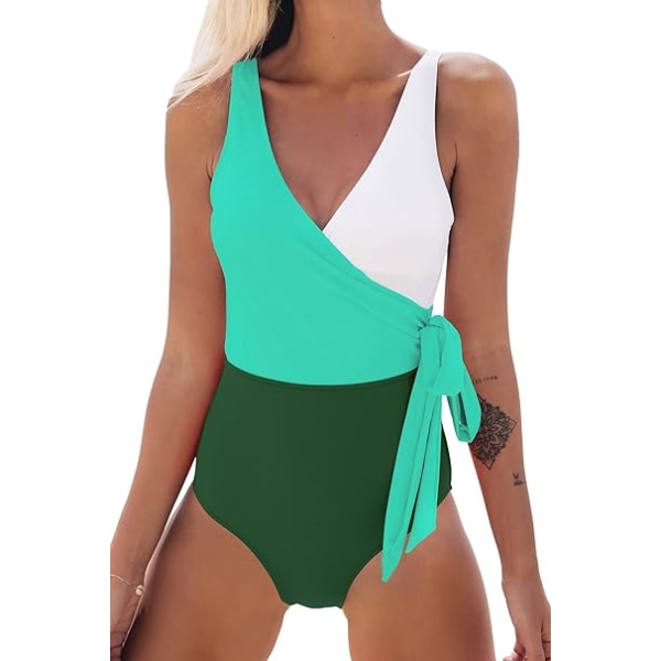 Kvinders V-hals Wrap Badedragt Colorblock Elegant One-Piece Swimsui