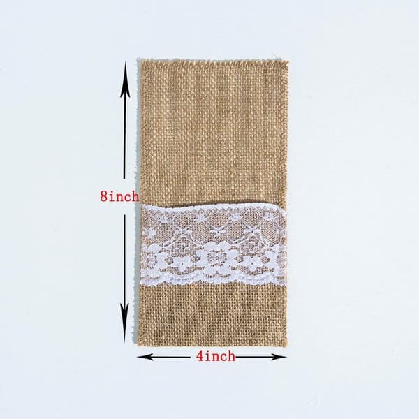 20 stk. bestikkholder i burlap og blonder, bestikkpose for kniver