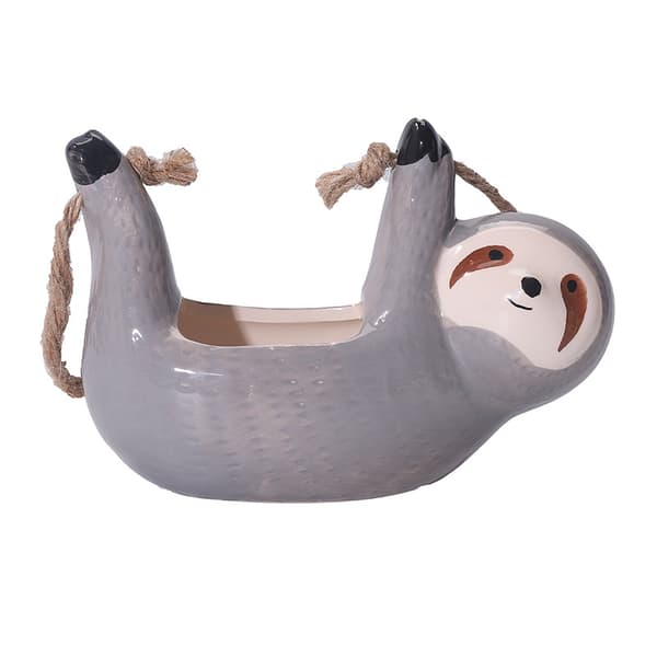 Liten keramisk hengepotte - grå - for planter - dovendyrdesign