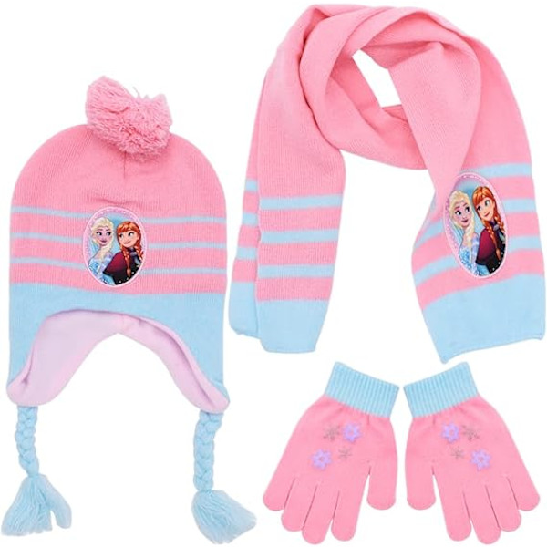 Frozen Hatt, Halsduk och Vantar Set - Varm Fleece Stickad Mössa för Bebis